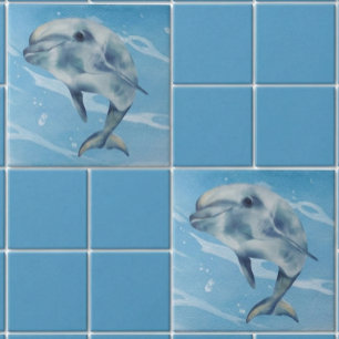 イルカの水彩画 ビーチ 海 タイル