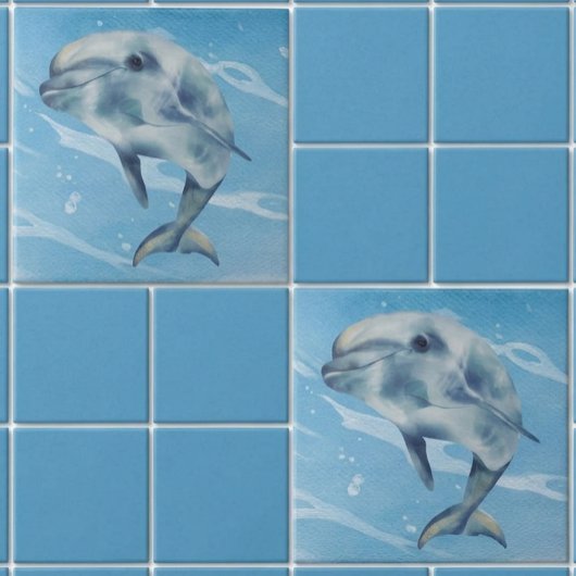 イルカの水彩画 ビーチ 海 タイル