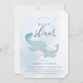 イルカの水彩 青い男の子 ベビーシャワー 招待状 (正面)