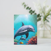 イルカの水色フラットサンキューカード サンキューカード (スタンド正面)