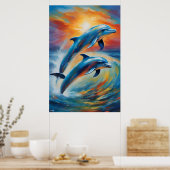 イルカの油絵スタイルポートレートポスター ポスター (キッチン)