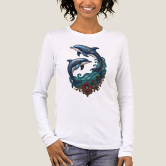 イルカの波のアートTシャツ 女性用Tシャツ トライブレンドTシャツ