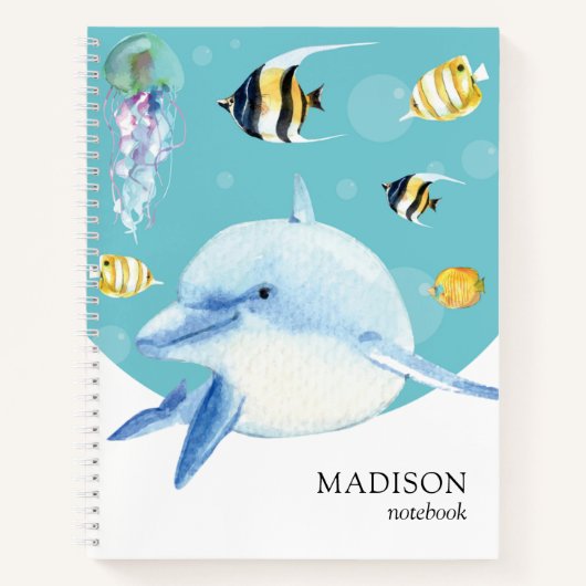 イルカの海の命の海の魚の名パーソナライズされた前 ノートブック (正面)