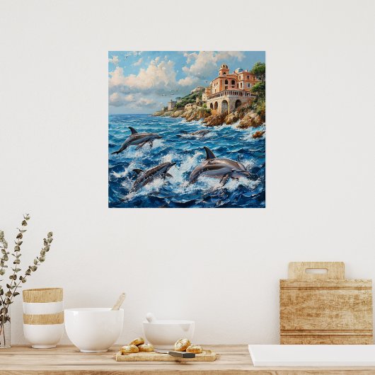 イルカの海景 ポスター (キッチン)
