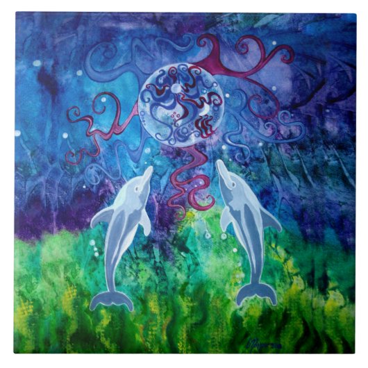 イルカの熟視のセラミックタイル タイル (正面)