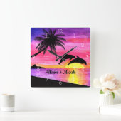 イルカの熱帯楽園のパーソナライズな柱時計 スクエア壁時計 (ホーム)