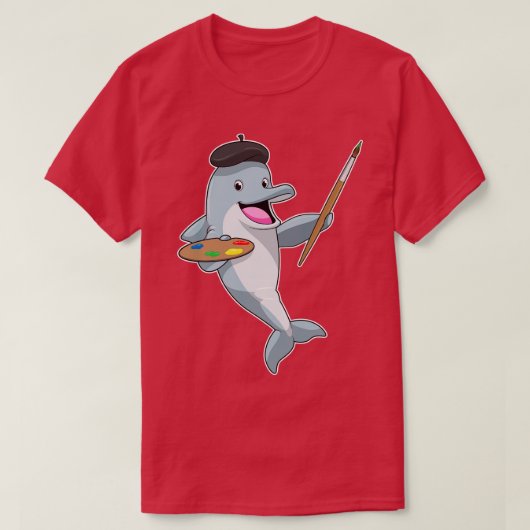 イルカの画家がペイント ブラシ カラーで、 Tシャツ (デザイン正面)