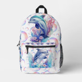 イルカの白になるサメの世界のモノグラム プリントバックパック (正面)