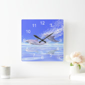 イルカの競争 スクエア壁時計 (ホーム)