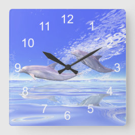 イルカの競争 スクエア壁時計