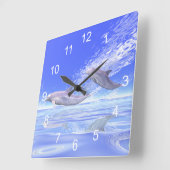 イルカの競争 スクエア壁時計 (傾斜)