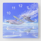 イルカの競争 スクエア壁時計 (正面)