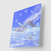 イルカの競争 スクエア壁時計 (傾斜)