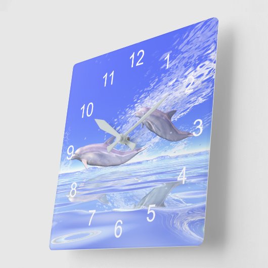 イルカの競争 スクエア壁時計 (傾斜)