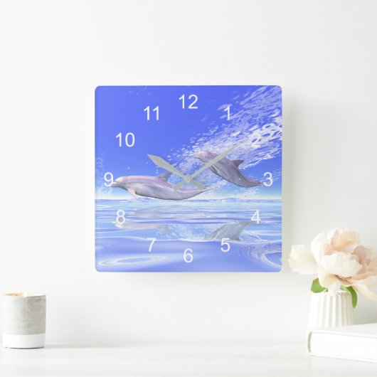 イルカの競争 スクエア壁時計 (ホーム)