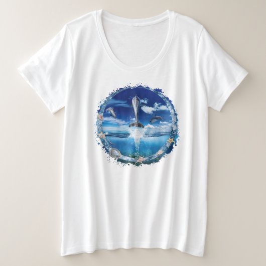イルカの群れのキャストパーティー プラスサイズTシャツ (デザイン正面)