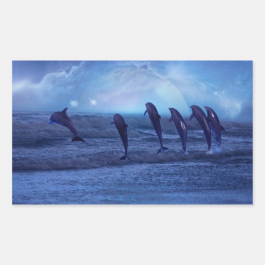 イルカの群れ 長方形シール (正面)