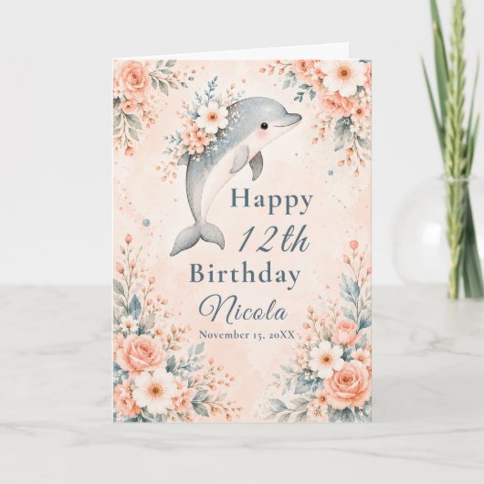 イルカの花の誕生日 カード (正面)