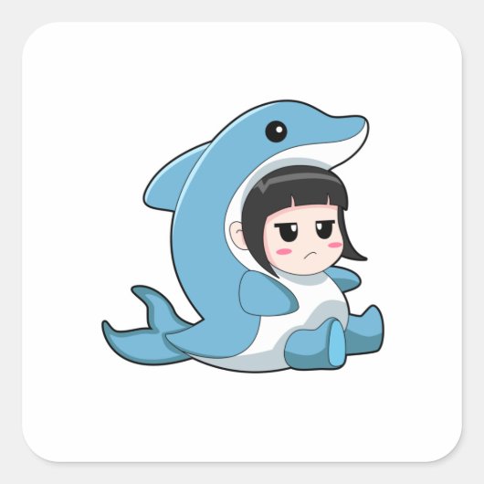 イルカの衣装を着た子ども スクエアシール (正面)