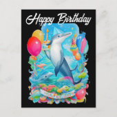 イルカの誕生日おめでとう　誕生日帽子をかぶったイルカ ポストカード (正面)