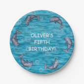 イルカの誕生日パーティーで海の中 ペーパープレート (正面)