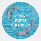 イルカの誕生日パーティーで海の中 ラウンドシール (正面)