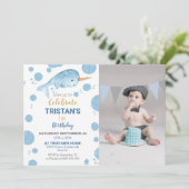 イルカの誕生日写真招待状 男の子 招待状 (スタンド正面)