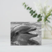 イルカの頭が水面に口を開けて 黒と白 ポストカード (スタンド正面)