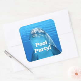 イルカの顔の水中プールパーティーの誕生日 スクエアシール