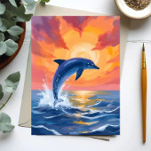 イルカの飛躍 サンセット 水彩画 海 ポストカード
