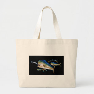 イルカの魚および船 ラージトートバッグ