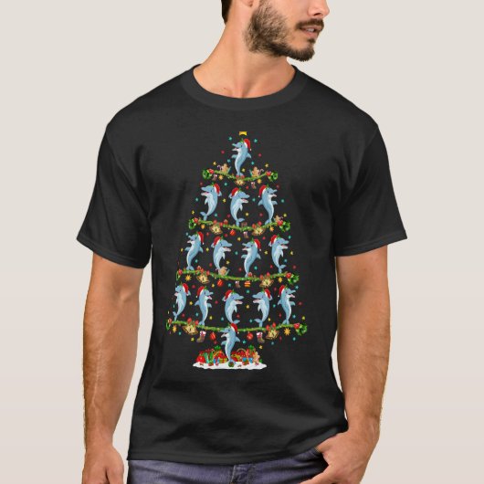 イルカの魚のライト付きクリスマスサンタイルカクリスマス Tシャツ (正面)
