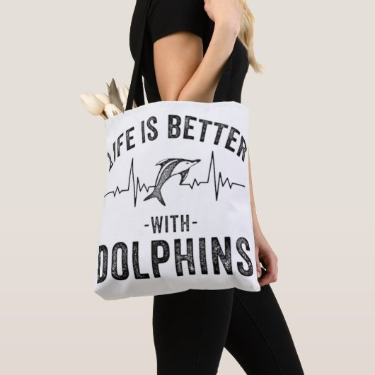 イルカの鼓膜で人生クールは良いAn トートバッグ (クローズアップ)