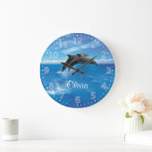 イルカのPersonalizableの柱時計 ラージ壁時計 (ホーム)