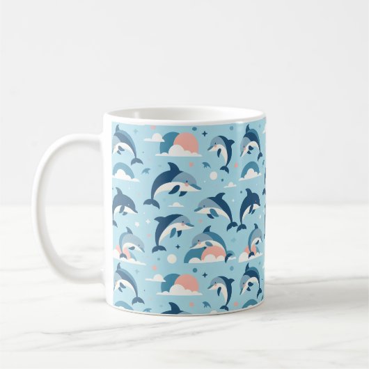 イルカよくはしゃぐのパターン コーヒーマグカップ (左)