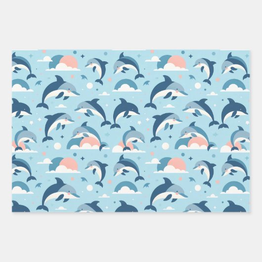 イルカよくはしゃぐのパターン ラッピングペーパーシート (正面)