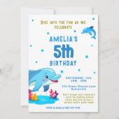 イルカをテーマにした海の動物の子供の誕生日 招待状 (正面)