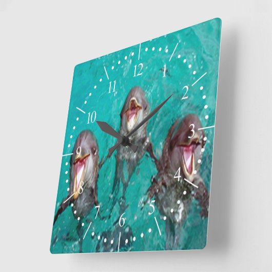 イルカを歌う海 スクエア壁時計 (傾斜)