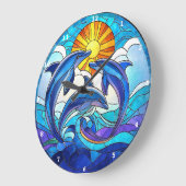 イルカダンス・オブ・ライト» – ステンドグラス海 ラージ壁時計 (傾斜)