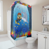 イルカテーマコーラルリード付き海洋ダイビング シャワーカーテン (インサイチュ)