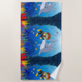 イルカテーマコーラルリード付き海洋ダイビング ビーチタオル (正面)