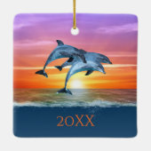 イルカパーソナライズされたジャンプ海クリスマス セラミックオーナメント (裏面)