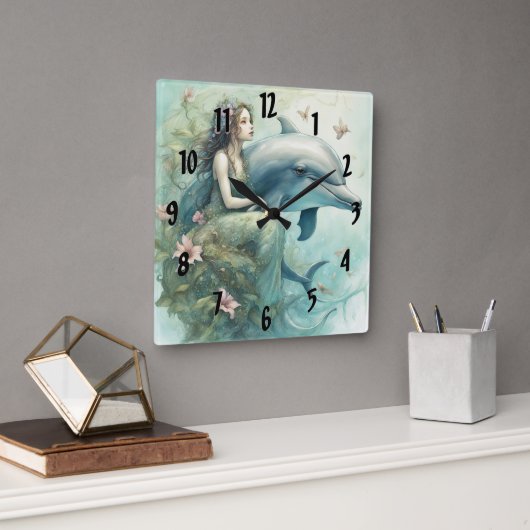 イルカファンタジー2 スクエア壁時計 (オフィス)