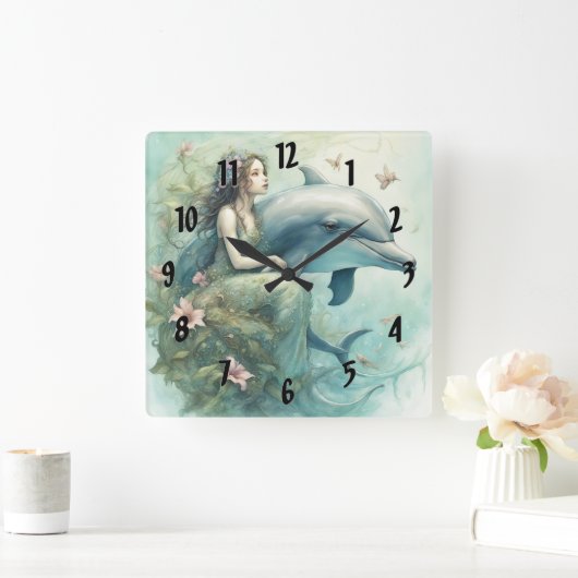 イルカファンタジー2 スクエア壁時計 (ホーム)