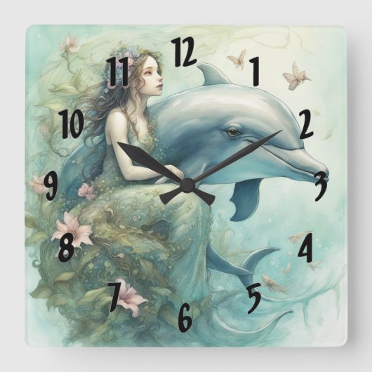 イルカファンタジー2 スクエア壁時計 (正面)