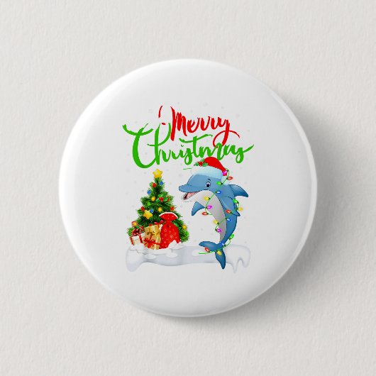 イルカ好きのためのクリスマスイルカイルミネーション 缶バッジ (正面)
