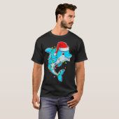イルカ好きのクリスマス - サンタの帽子をかぶったイルカ Tシャツ (正面フル)
