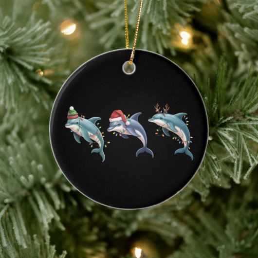 イルカ好き クリスマス サンタ帽子 セラミックオーナメント (ツリー)