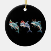 イルカ好き クリスマス サンタ帽子 セラミックオーナメント (正面)
