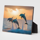 イルカ威厳のあるは夕暮れ時に飛び跳ねた。 フォトプラーク (側面)